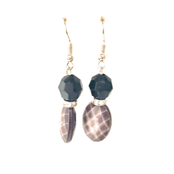 Handmade Black and Gray Drop Earrings with hook - Picture 2 of 4